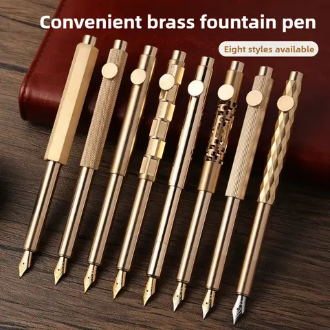 Retro Metal Fountain Pen Mini Portable Writting Pen Students Vintage Brass Pens EF/F/Bent Scalable School Supplies Stationery