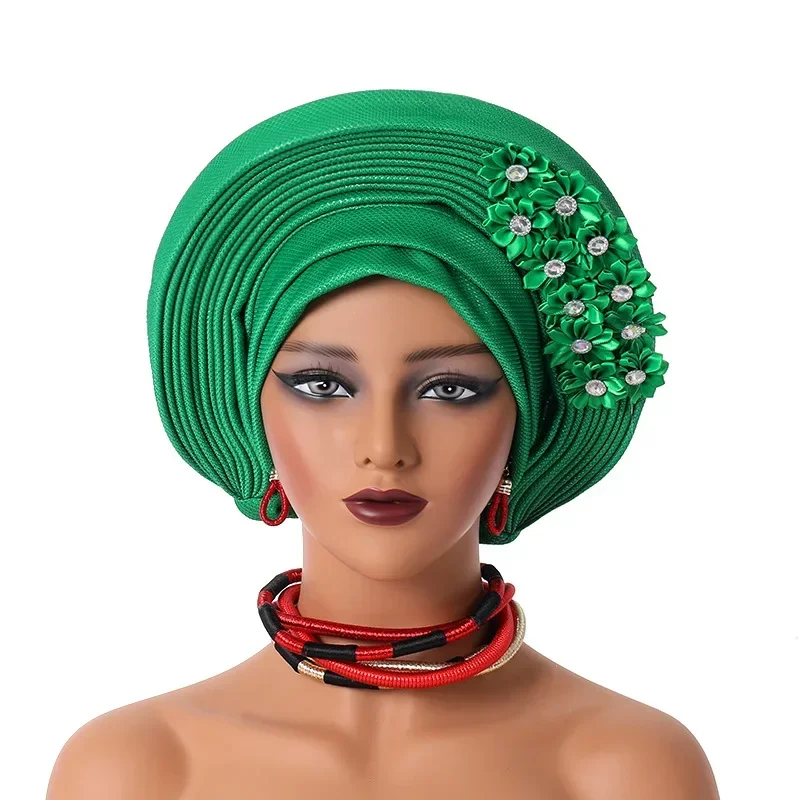 

New African Headtie 2024 Turban Nigeria Auto Gele Head Wraps Auto Gele Women's Turban Cap Wedding Geles Muslim Head Wraps Bonnet