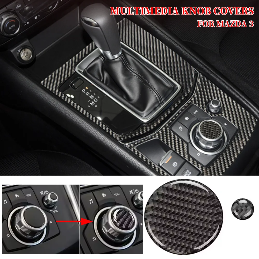 

2PCS Car Control Button Stickers Multimedia Knob Covers Decoration Stickers Car Modification Gear Shift Knob for Mazda 3