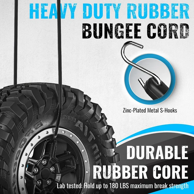 Rubber Bungee Cords Heavy Duty Outdoor, Bungee Straps, 10 Inch, 15 Inch, 21 Inch, 31 Inch For Cargo, Tarps, Trucks Durable 12PCS