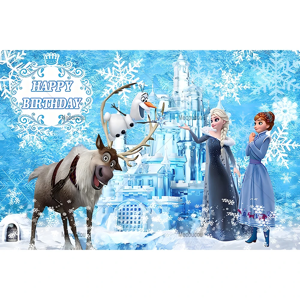 Disney Winter Ice Frozen Backdrop Snow Snowflake Castle Queen Princess Girls Elsa Anna Birthday Party Decor Photo Customized