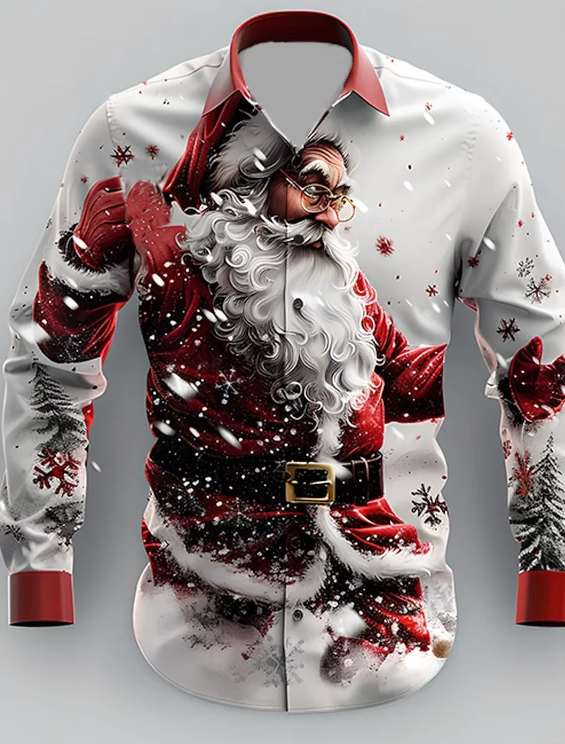 2025 men's 3D printed Santa Claus long sleeved shirt, high-end street fashion, comfortable casual shirt, Christmas top