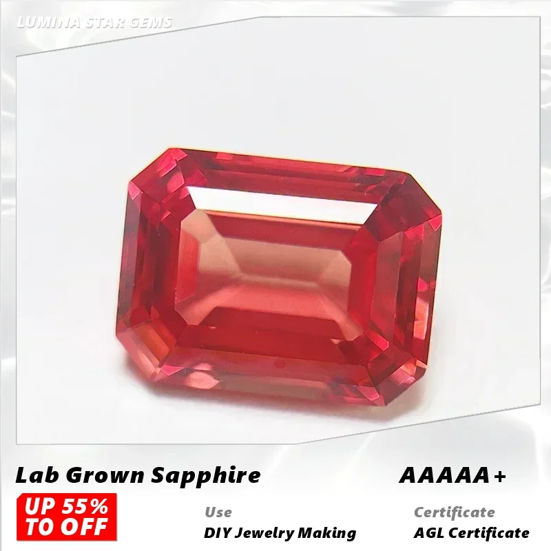 

L-Top Lab Grown Sapphire Sunset Red Color Emerald Cut Gemstone Charms DIY Jewelry Making Materials Selectable AGL Certificate