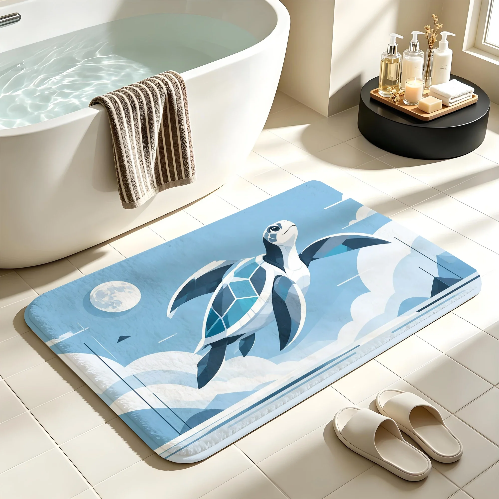 Blue Dolphin Bath Mat Water Absorbent Quick Dry Anti-Slip Shower Rug Floor Carpet for Bathroom Home Decor