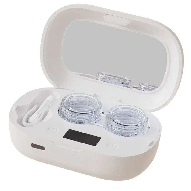 

ABBZ-Rechargeable Ultrasonic Contact Eye Cleaning Case Portable Lens Washer Kit With Tools 360° Cleaning USB Charging