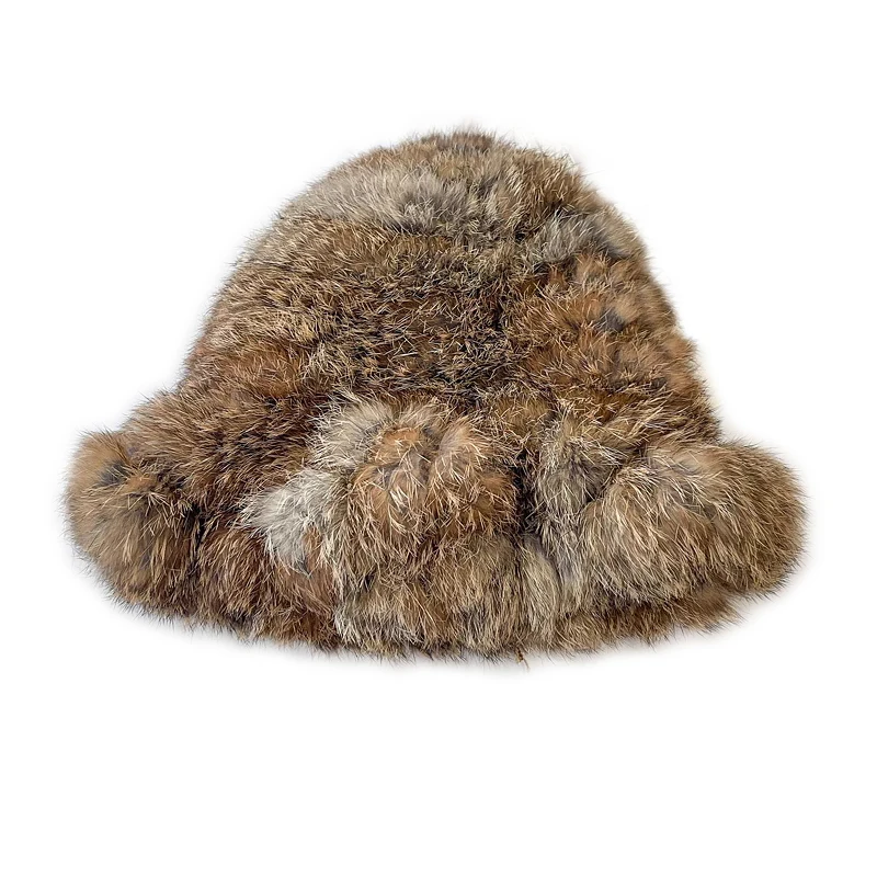 

Winter Decor Women Gorgeous Ruffled Real Rabbit Fur Knitted Hat CX-C-349