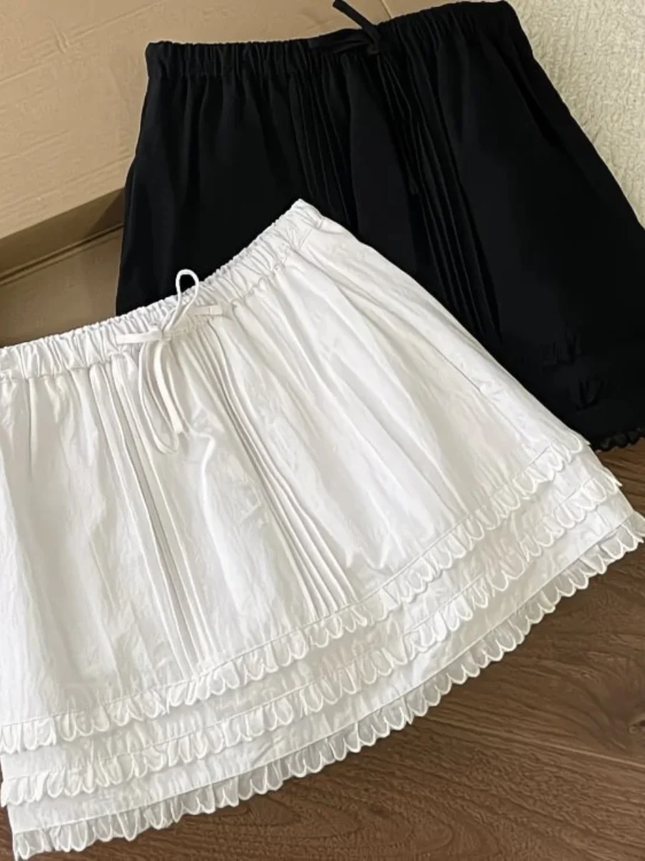 Black Lace Trim Halter High Waist A-Line  Skirt Women's Design Sense Belted Anti-Light Summer 2026 New Style Half-length ...
