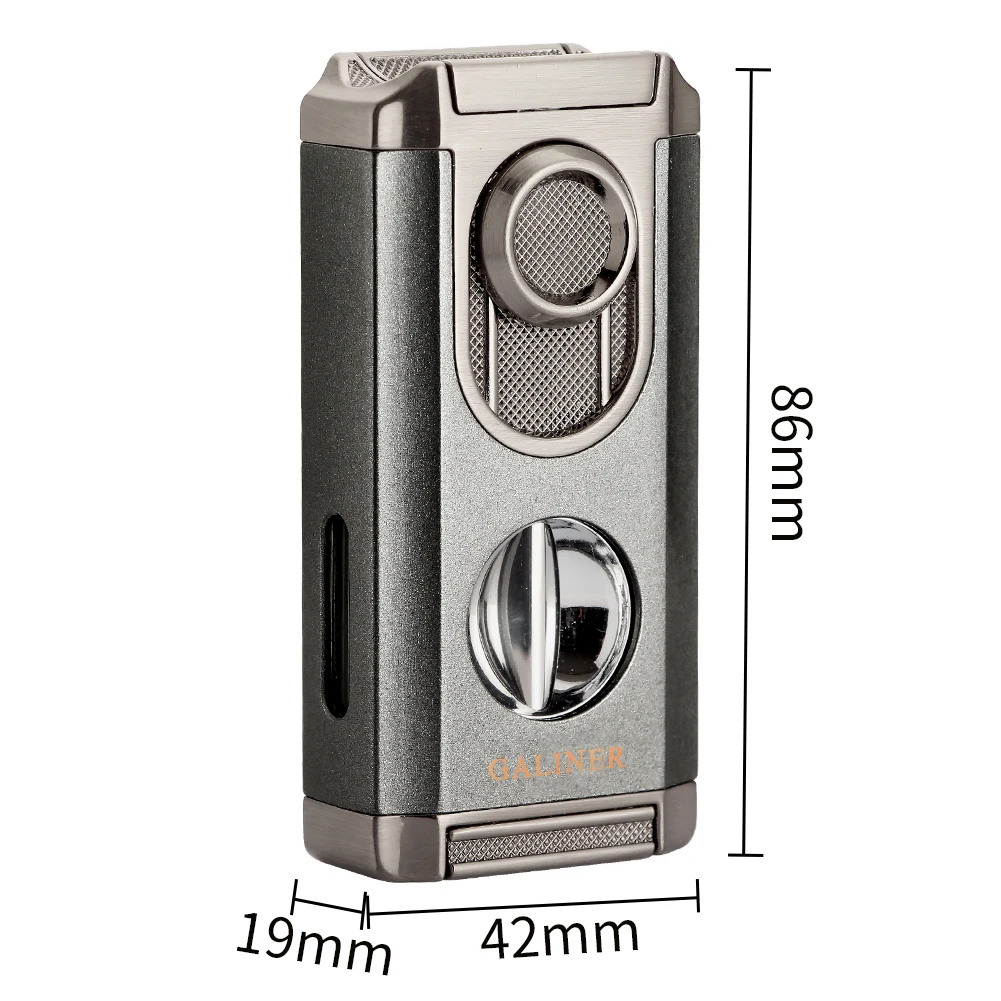 GALINER Metal Lighter Windproof Butane Gas Torch Cigar Lighter With V Cutter Cigar Scissors Gift Box Packaging