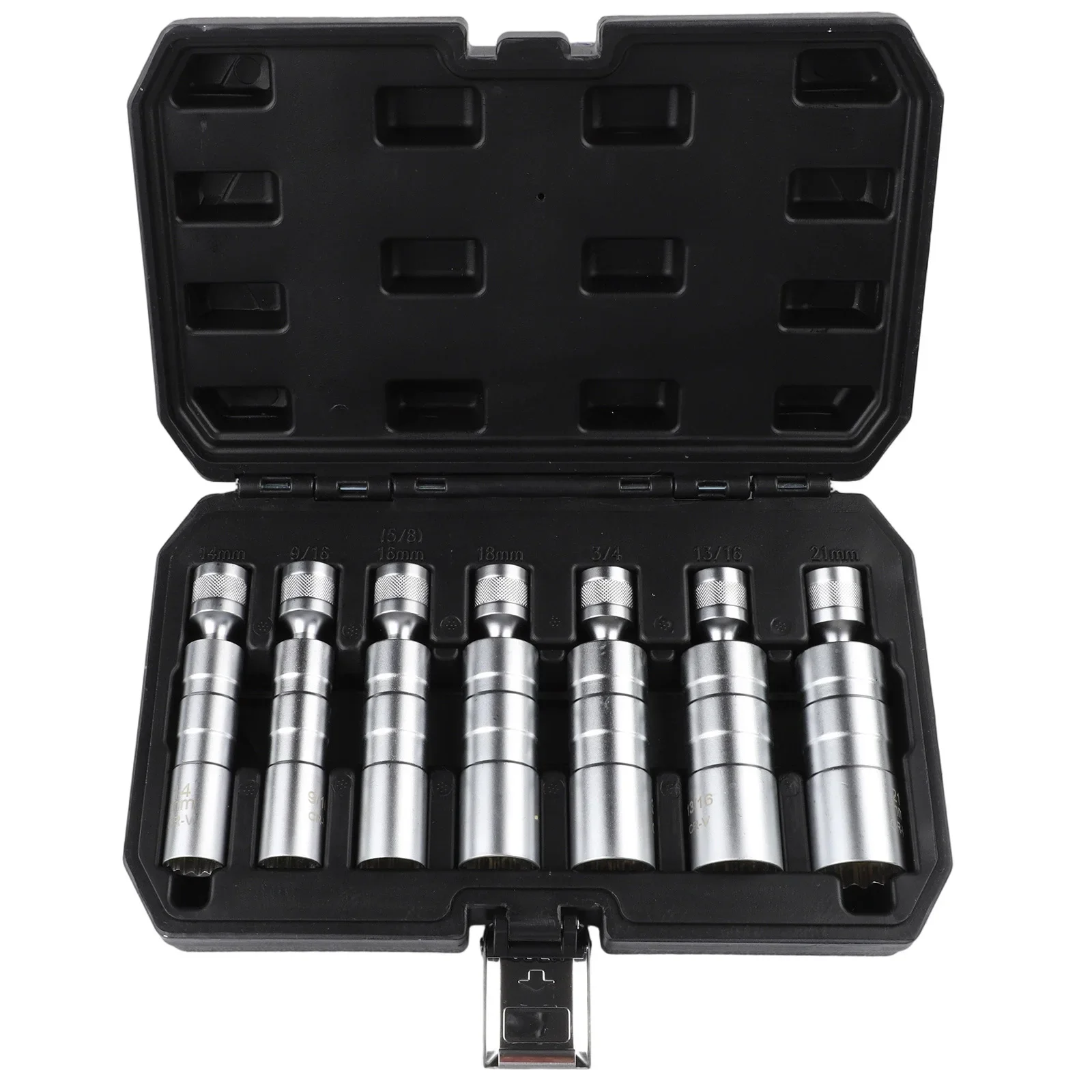 7 Piece Magnetic Spark Socket Set for 3/8 Inch Drive Steel Construction Portable Storage Case for Easy Organization