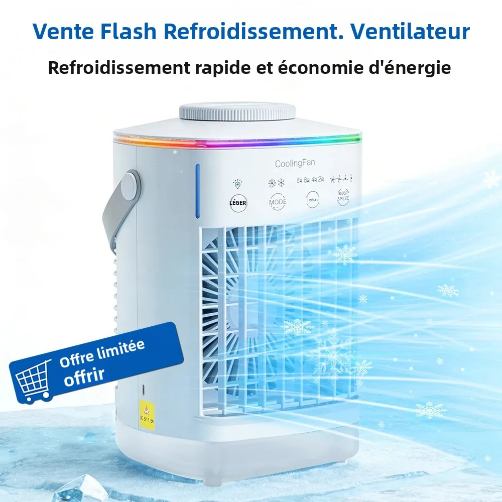 Ventilateur rafraîchisseur d'air portable 3 en 1 avec veilleuse LED et humidificateur, petit ventilateur personnel pour le bureau et la maison