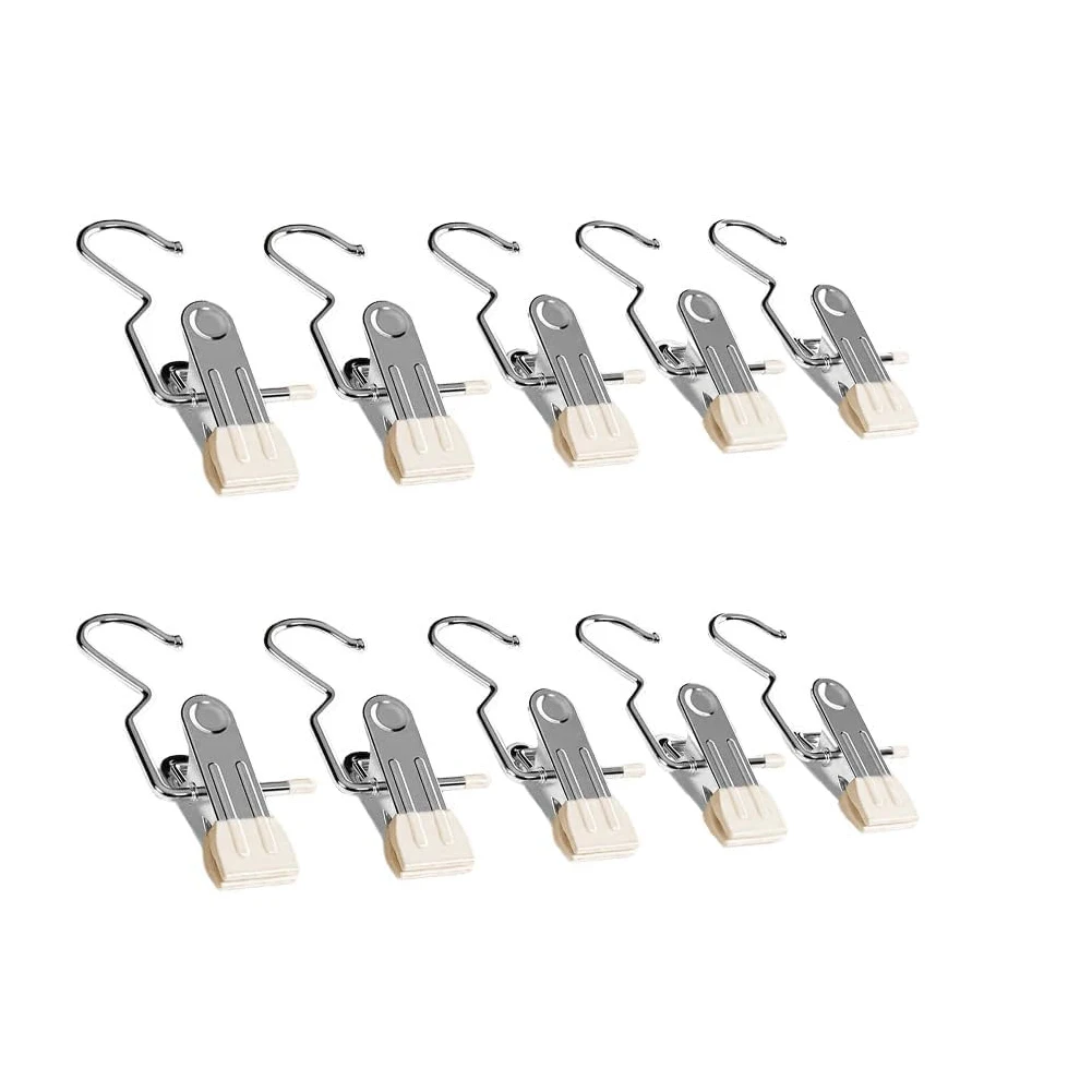 10 Pcs Clothespin Storage Hanging Travel Hook 360° Rotating Stainless Steel Metal Hanging Hook Clips Hanger Clips Towel