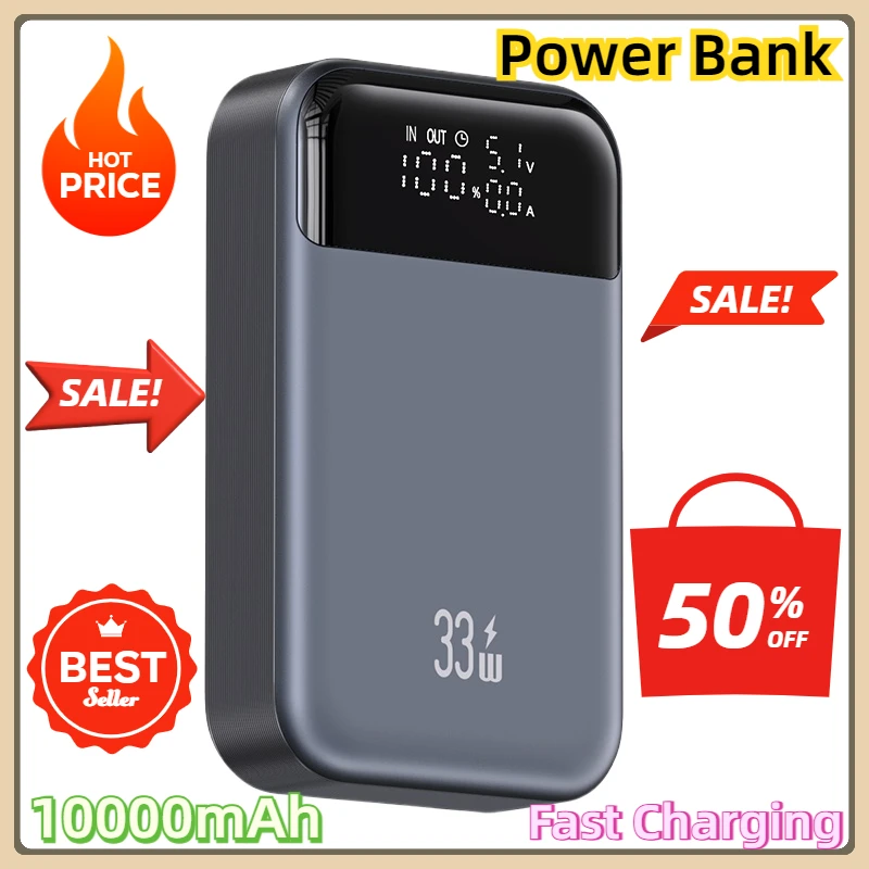 

Для IPhone Xiaomi Samsung Mini Power Bank 10000 мАч 33 Вт PD Быстрая зарядка Powerbank Портативный внешний аккумулятор Зарядное устройство для телефона