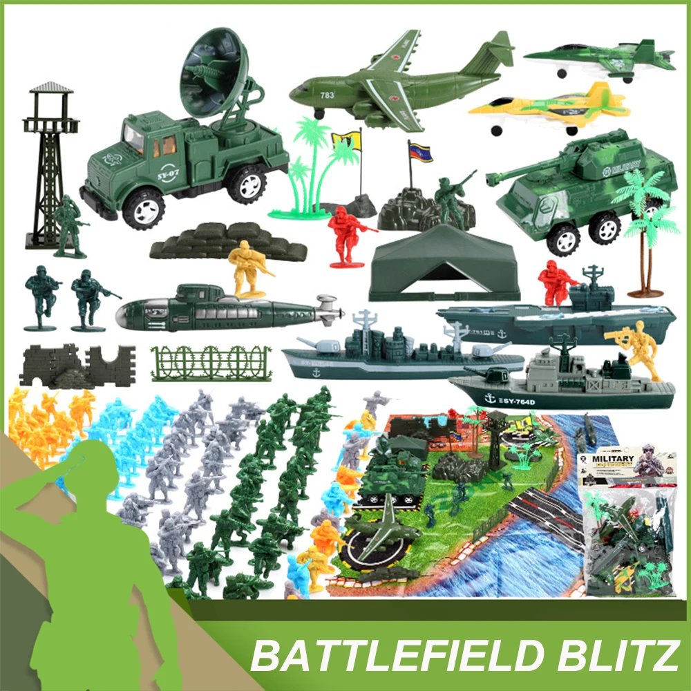 ViiKONDO Army Men Toy Soldier Action Figure Military Playset Modern Battlefield Wargame Jet Tank Vehicle Warship Model Kid Gift