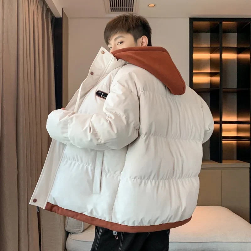 Winter Fake Two Piece Parka Jackets Men Women Korean Parkas Thick Warm Bread Overcoat Men Casual Windbreaker Puffer Jacket Coats