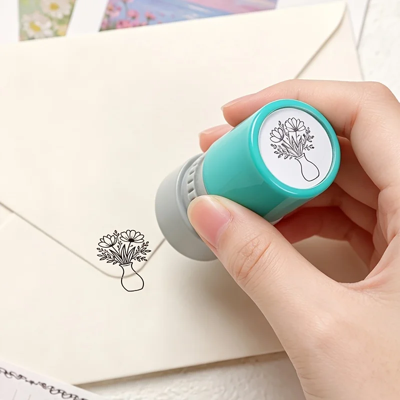 1 pre printed plant vase photosensitive seal, flower pot flower design, suitable for diary decoration