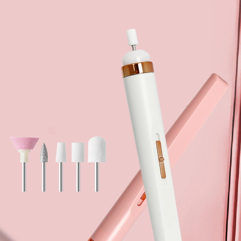 ‌Mini Electric Nail File - Portable Nail Grinder for Manicure Pedicure, USB Rechargeable Quiet Nail Drill with 5 Bits