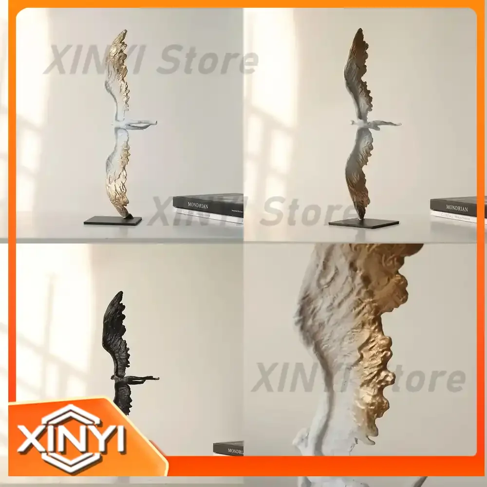 Metal Angel Wings Ornament for Room Decoration Abstract Character Sculpture for Bookcase Bookshelf Display Cabinet Decoration