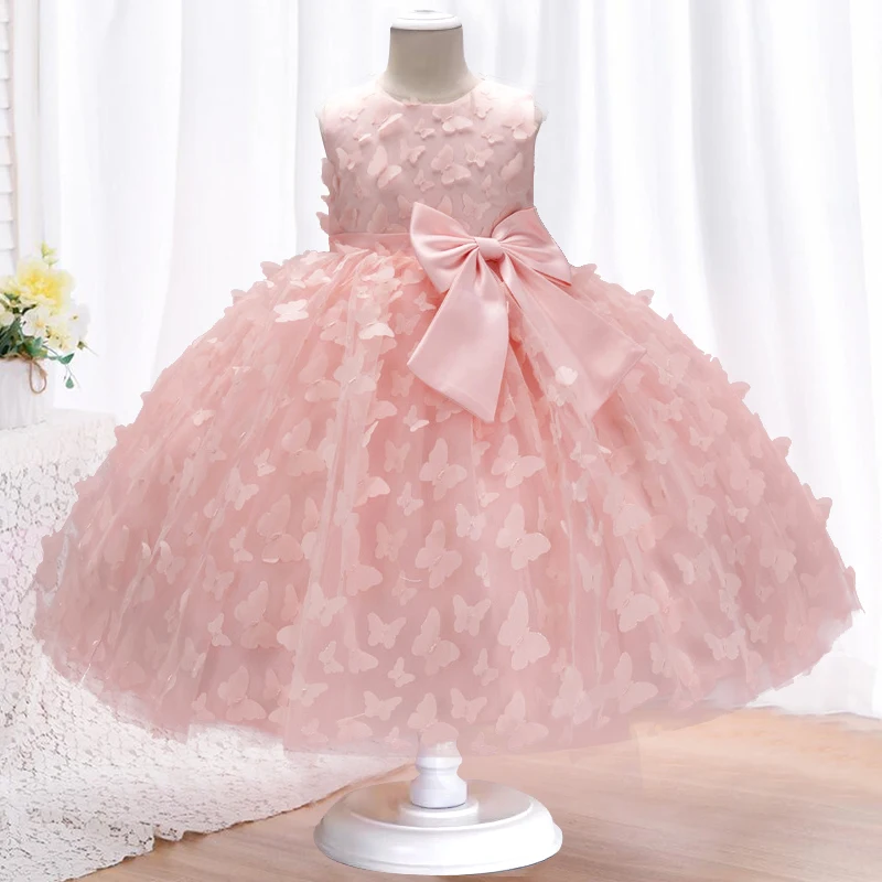 New Children's Dress Petal Butterfly Embroidery Tug Dress Girl's Birthday Supper Party Pengpeng Mesh Princess Dress 3-10T