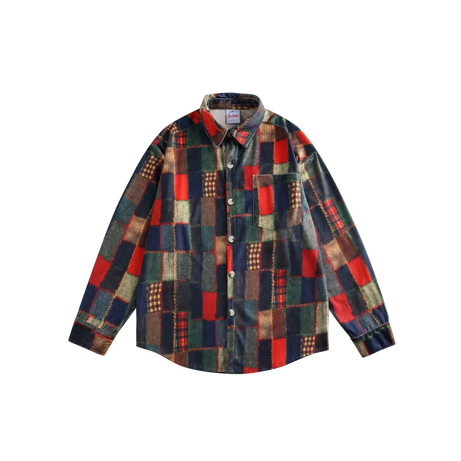 

Long-sleeved Contrasting Color Plaid Shirt Coat Man Loose Casual All-matching Spring New Fashionable Comfortable Casual