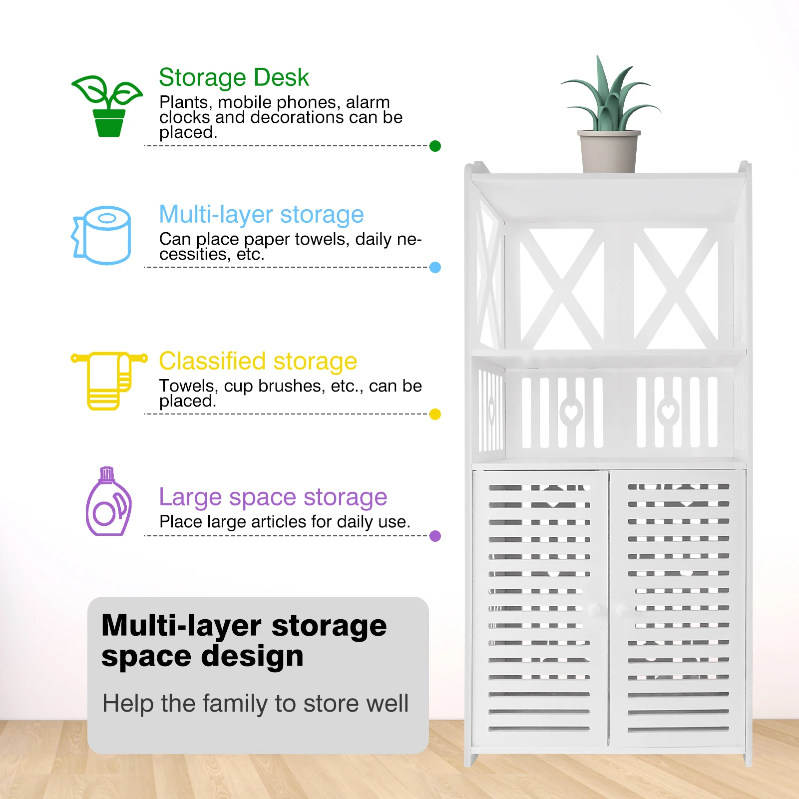 Badezimmer bodens chrank, wasserdichte freistehende Badezimmer aufbewahrung einheit mit täglicher Schicht und Schrank doppeltür, 3-stufiges PVC