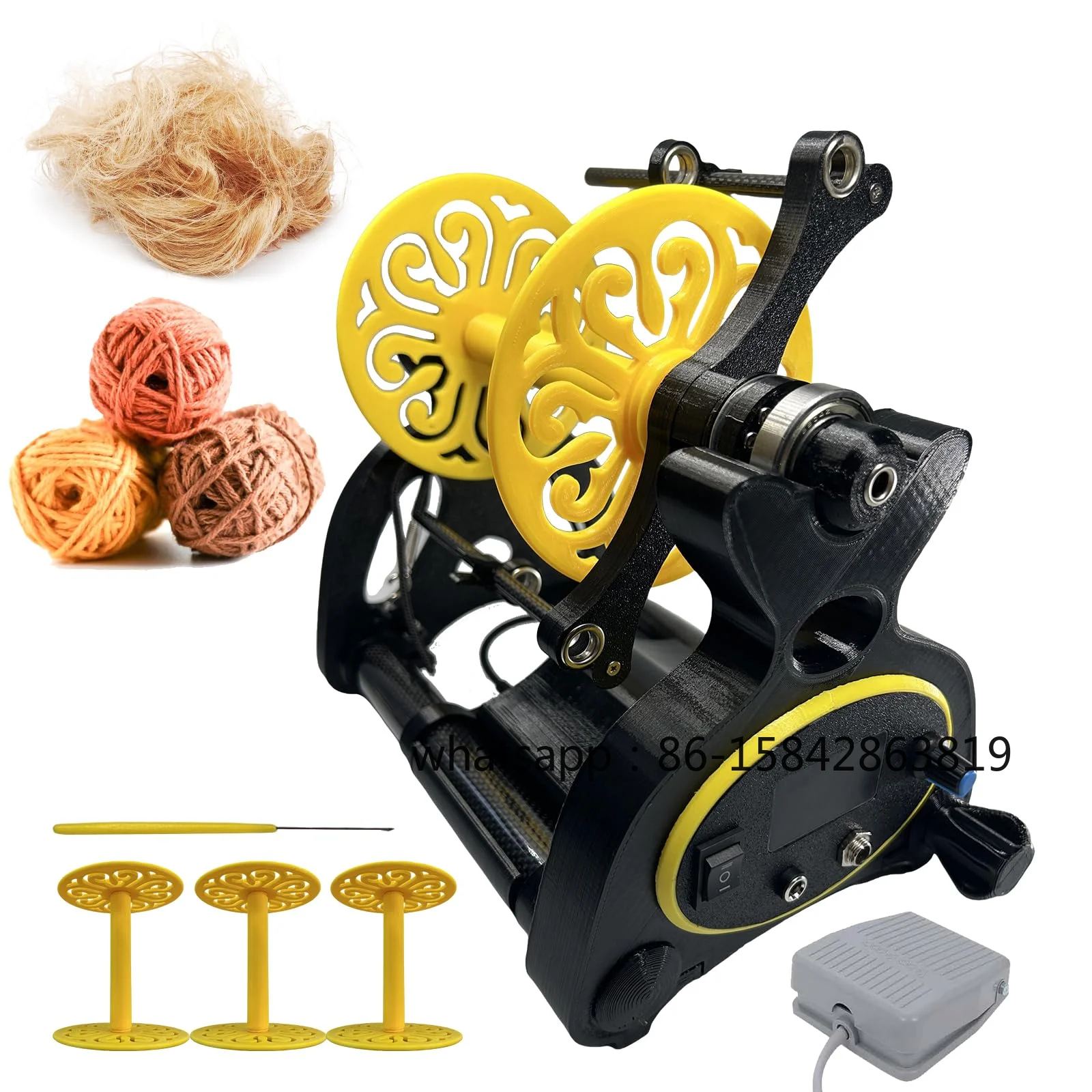 Electric Spinning Wheel with Foot Controller & 3 Bobbins, Small Yarn Winder with Forward & Reverse