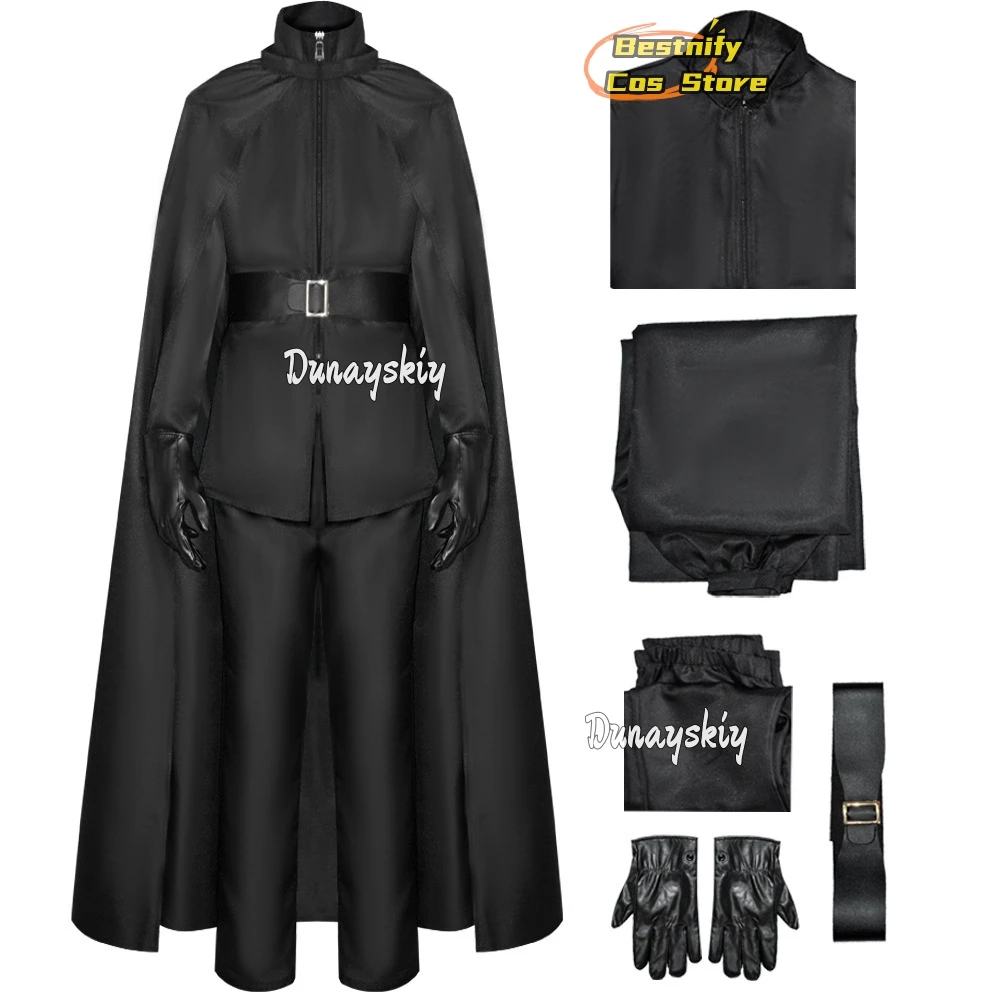 أزياء CosplayMovie V التأثيرية زي أسود طويل عباءة حفلات الهالوين كرنفال للرجال بدلة الزي