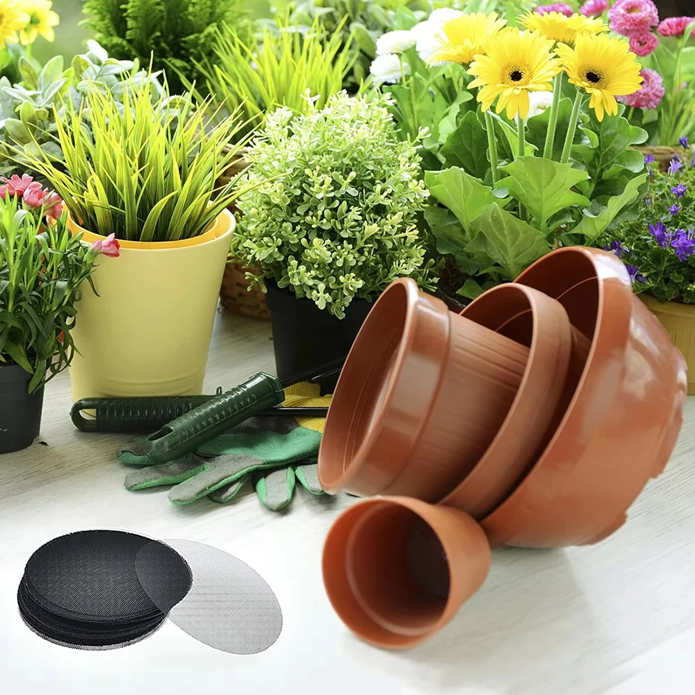 50PCS Flowerpot Gasket Ceramic Black Leakproof Soil Super Large Diameter Breathable Insect-Proof Plastic Circular Mesh Pad