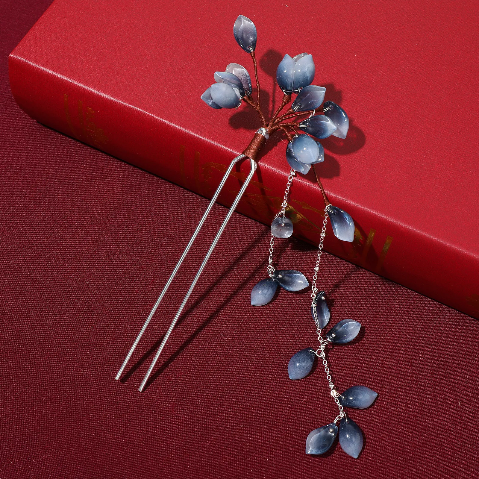 Chinese Style Flower Hair Stick Ancient Tassel Pendant Elegant Updo Hair Accessories for Women Party Hairpin Bun Holder