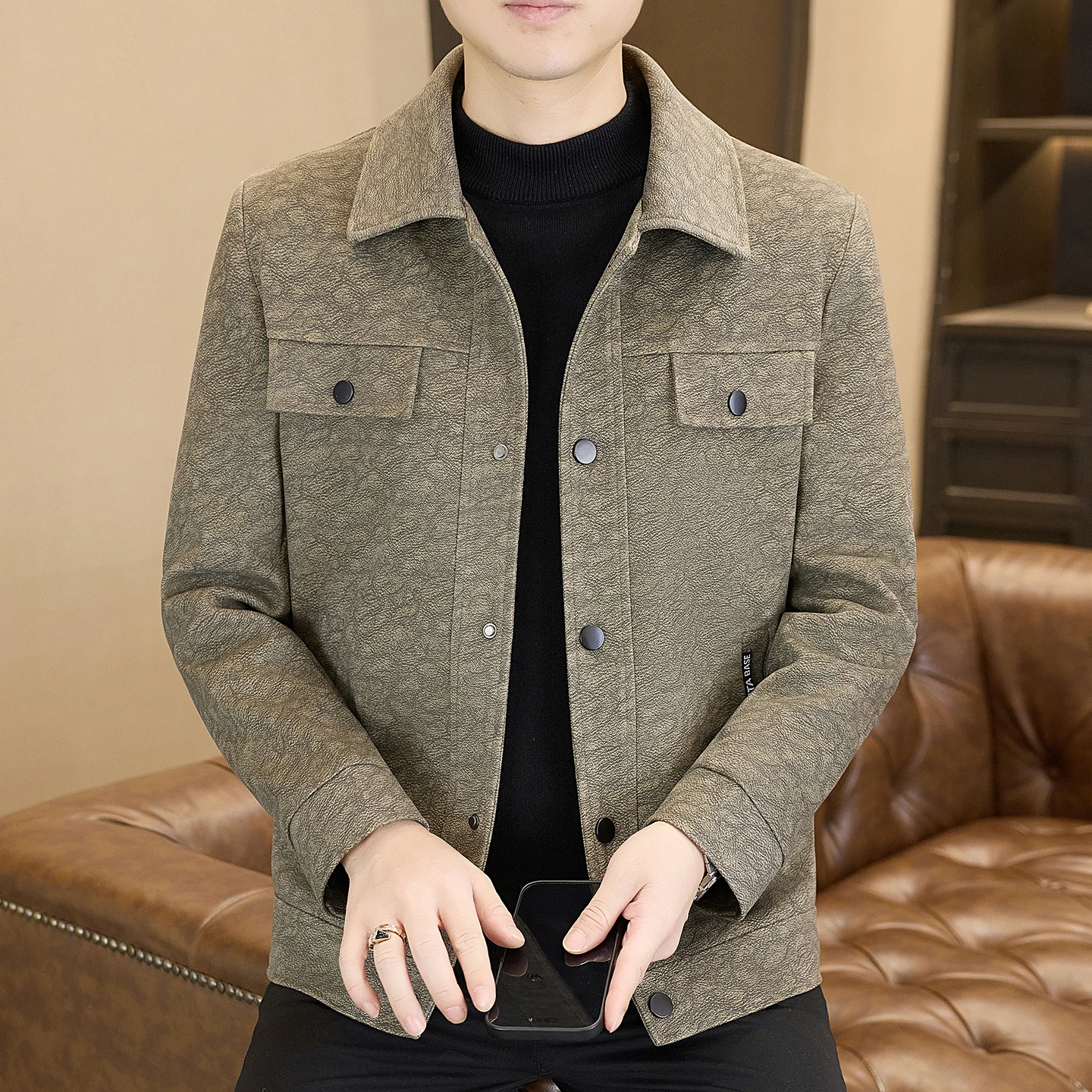 

2025 Autumn Winter Men Jacket Korean Fashion Slim Fit Casual Windproof Jacket Lapel Single-breasted Business Windbreaker Coat