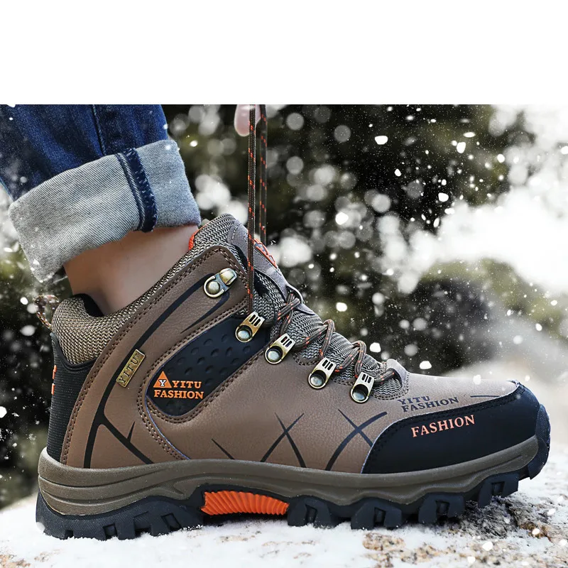 Brand Men\'s Winter Boots Plush Warm Men\'s Snow Boots Outdoor Comfortable Men\'s Ankle Boots Waterproof Hiking Boots Sneakers