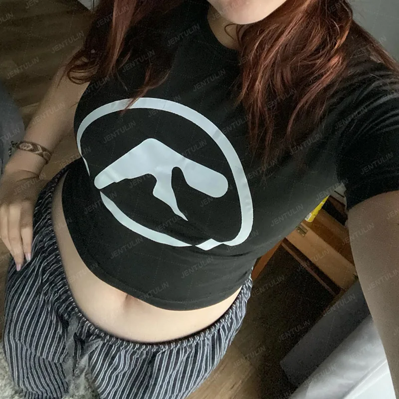 

Summer Aesthetic Harajuku Goth Women T-Shirts Aphex Twin Crop Top Russina Trendy Baby Tee Punk Graphic Print Sreetwear Grunge