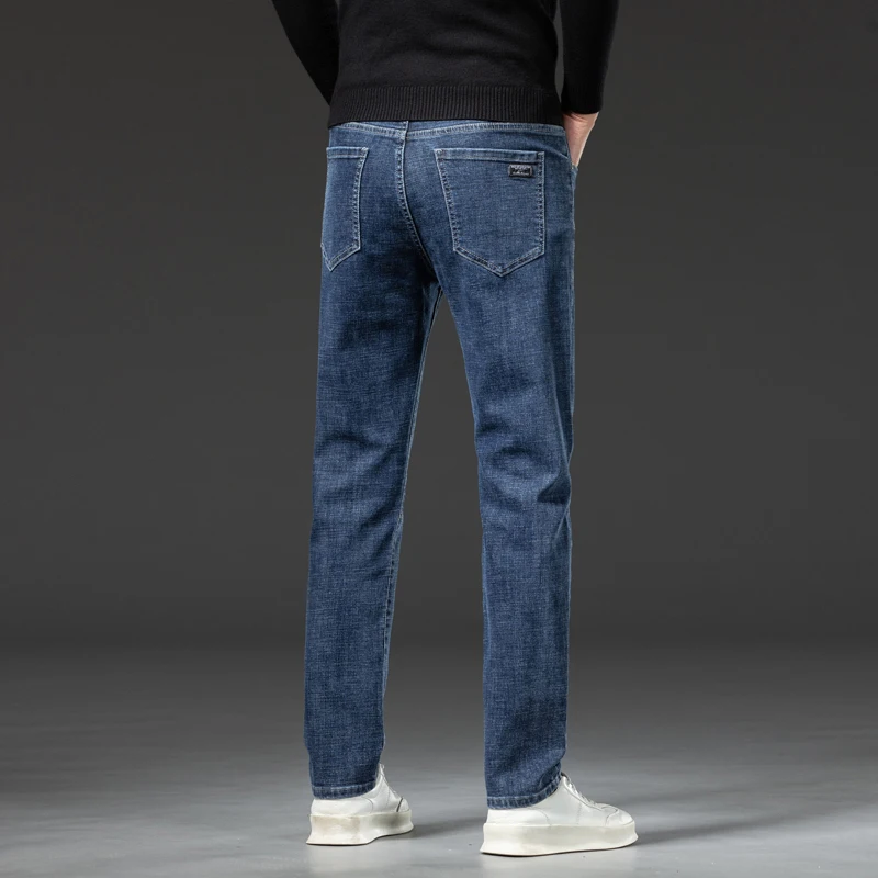 新しいストレッチメンズ秋ジーンズカジュアル快適なファッションビジネスカジュアルズボン男性クラシックブラックグレーデニムパンツ