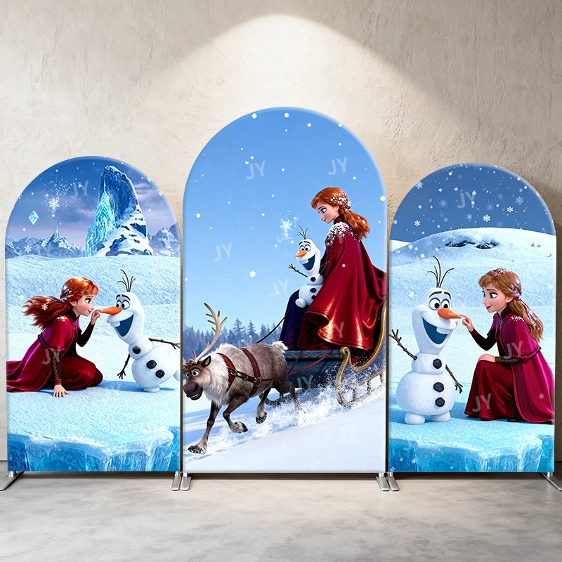 

Frozen Anna Arch Backdrop Cover Winter Snowy Photography Background for Kids Birthday Party Disney Themed Event Decorations