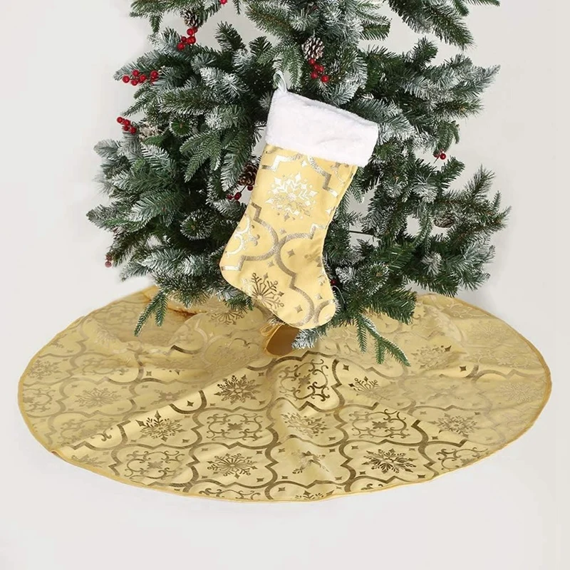 48 Inch Christmas Tree Skirt Xmas Soft Cover Mat Decor Snowflake Collar Farmhouse Tree Skirt Durable Easy Install