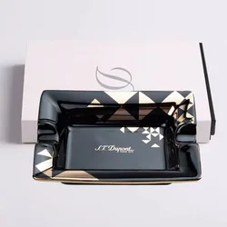 S.T. Dupont Classic Ceramic Ashtray - Limited Elegant Geometric Design in Luxurious Black and Gold