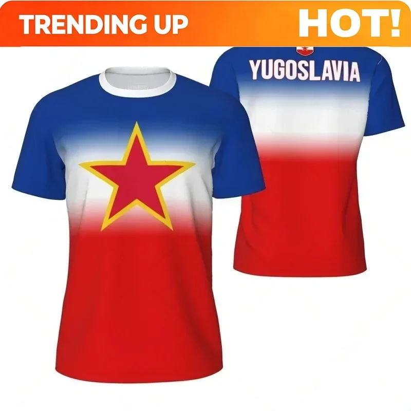 Customization Fashion Yugoslavia Flag Football T Shirts For Men Summer Trend National Emblem 3D Printed Sports Tees Casual Overs