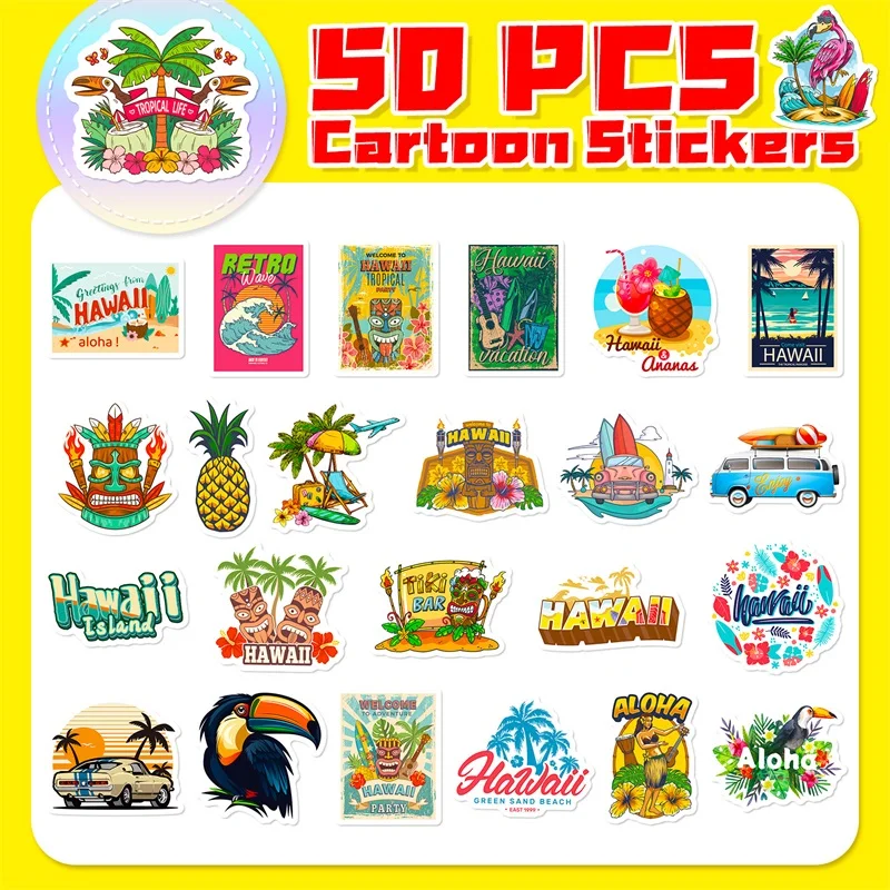 10/30/50PCS Cute Summer Beach PVC Sticker Aesthetic Kids Decoration Scrapbooking Stationery Children's Hand Accounting Supplies