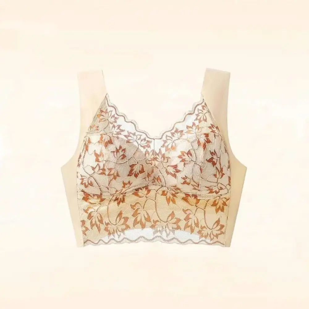 Mesh Flower Draadloze diepe V-bh Nauwsluitend schokbestendig push-up ondergoed Anti-verslapping Grote maat beha voor hardlopen voor dames