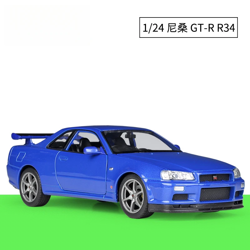 

Коллекционная литая под давлением модель WELLY масштаба 1:24, Ni-ssan Skyline GT-R R34, имитация модели автомобиля из сплава,