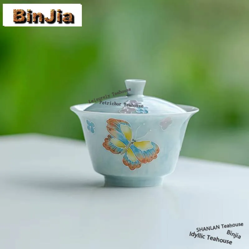 

115ml Pure Hand-painted Butterfly Gaiwan Handmade Arita Porcelain Tea Tureen Tea Maker Cover Bowl Tea Ceremony Supplies Craft