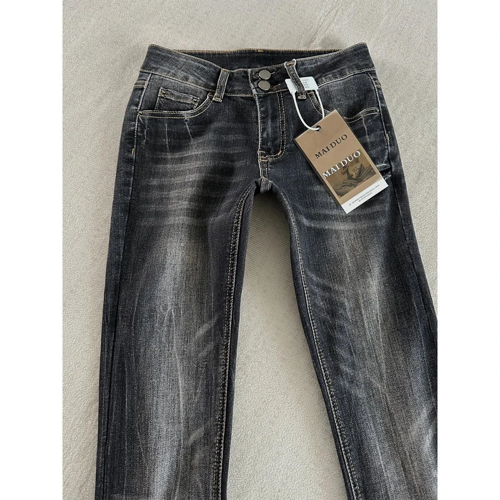 

Retro Black Gray Jeans for Women 2026 New Spring American Style Skinny Slim Flared Denim Pants Streetwear Lady Bootcut Jeans