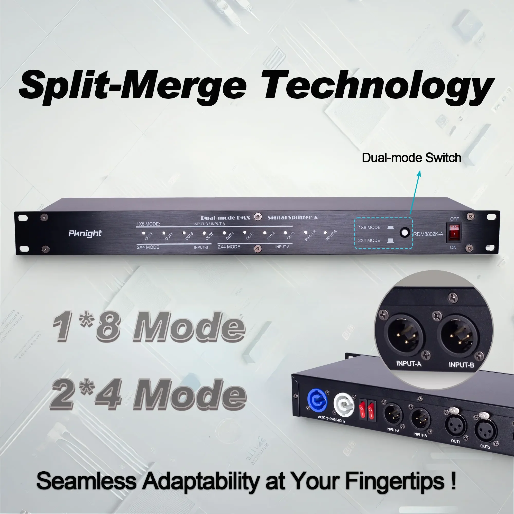 Imagem -03 - Pknight-rdm Dmx Splitter Portas Entrada Dupla Powercon Ligação Amplificador de Sinal Distribuidor