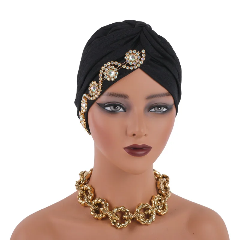 

Fashion Turban Cap for Women Muslim Hijab Cap Islamic Headscarf Bonnet African Diamonds Head Wraps