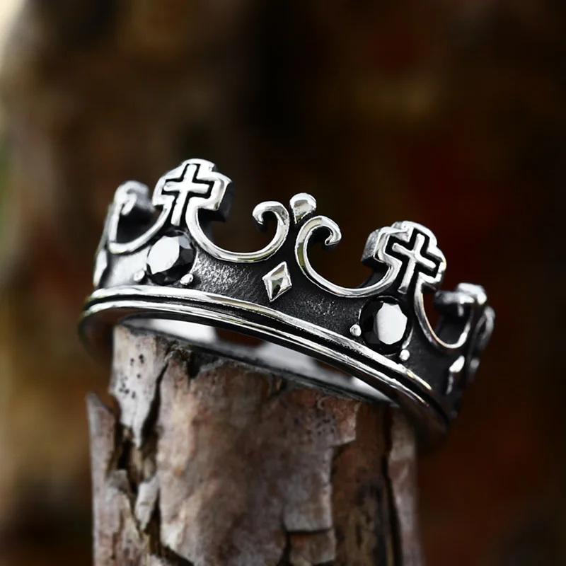 BEIER  New Vintage Northern Europe Stainless Steel crown Ring black/red colour Stone Fashion Retro Cool Jewelry BR8-1140