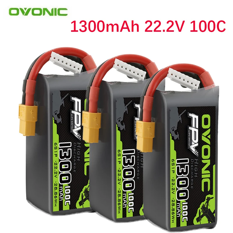 Upgraded OVONIC 100C 1300mAh 22.2V Lipo Battery For RC Helicopter Quadcopter FPV Racing Drone Parts 6S/22.2V Battery