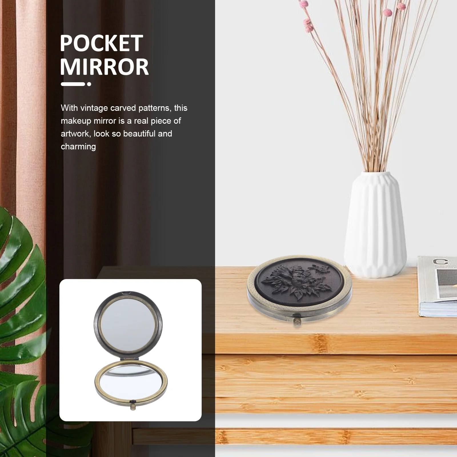 

Portable Dual-Sided Vintage Folding Makeup Mirror Small Compact Durable Mirror for Women Travel Shopping