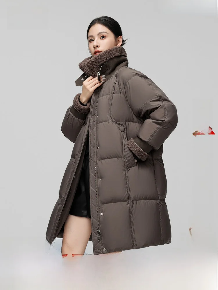 

Snow Flng Spring 2026 Women's Mid-Length down Jaet Fur Collar Street Sle Faionable Warm Korean Version Soft Outdoor