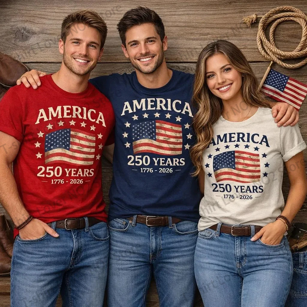 

Hot 1776-2026 USA 250th Anniversary Printed T-shirts Women Men Summer Casual Short Sleeve Family Vintage American Flag Tops Tees