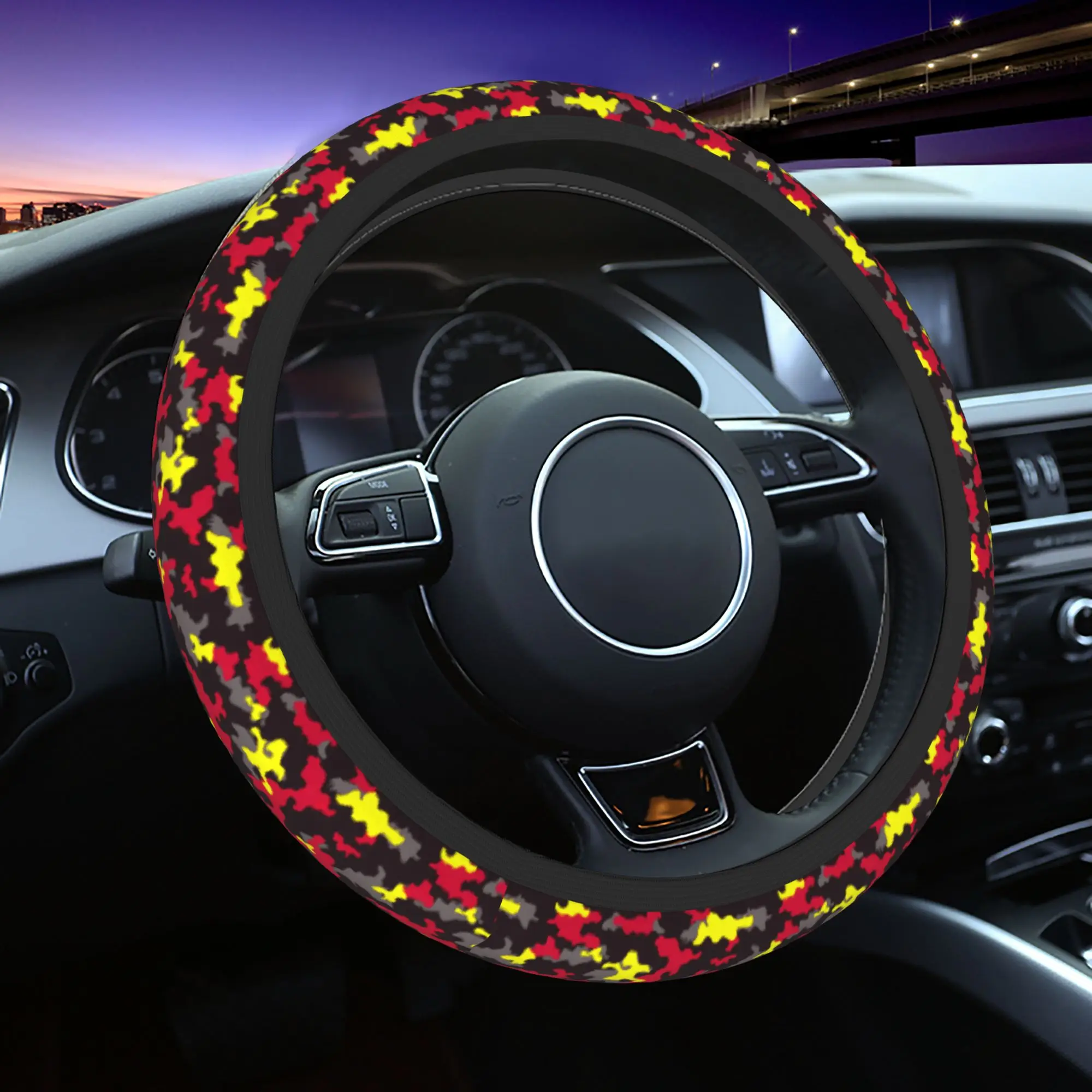 Camo Camouflage Car Steering Wheel Cover 37-38 Elastic  Steering Wheel Protective Cover Colorful Steering-Wheel Accessories - view 2