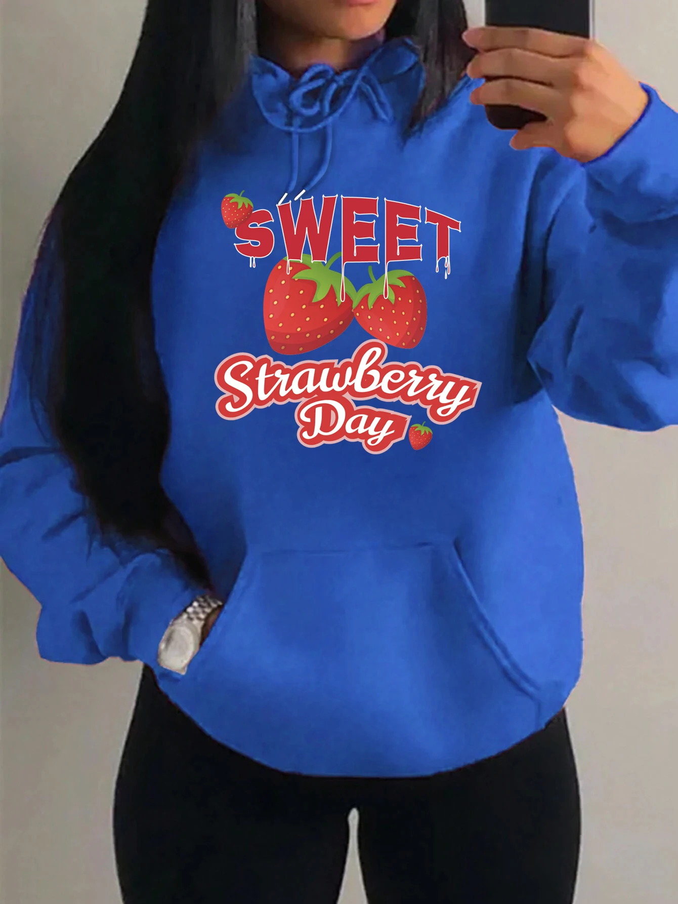 Sweet Strawberry Day Printed Hoodies Women Fashion All-Match Pullover Hip Hop Y2K Womenswear Casual Multicolor Female Hoody